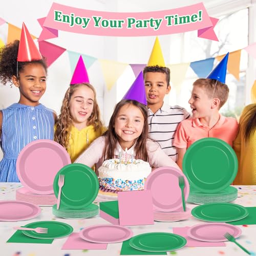 Pink and Green Witch Party Plates Napkins and Cutlery Set for Halloween Birthday Celebration - Serves 50 Guests