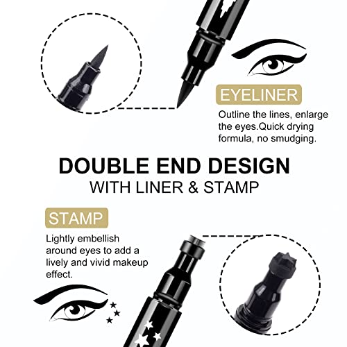 Ownest 3-Piece Double-Sided Liquid Eyeliner Pen Set with Stamp & Gel Tip, Waterproof & Smudgeproof