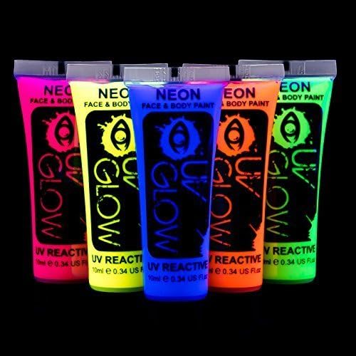 Blacklight Face and Body Paint 0.34oz Neon Fluorescent Pack of 5 - UV Reactive