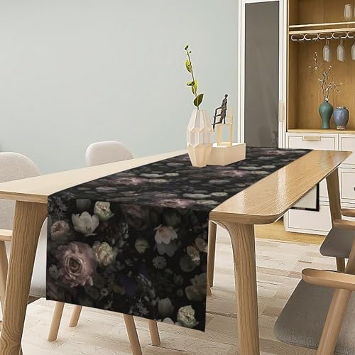 Dark Flower 13x36 Inch Floral Table Runner - Gothic Garden Rose Design