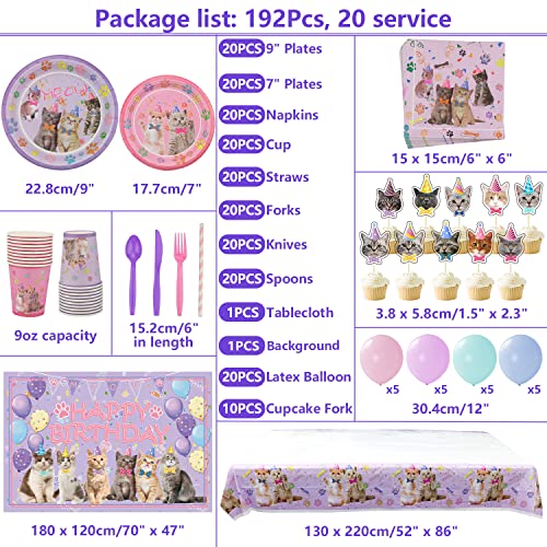 Cat Birthday Party Supplies Set Includes Plates Cups Balloons & Backdrop for Kids - Serves 20