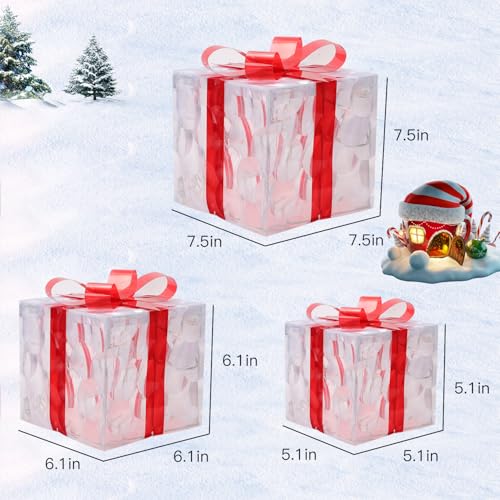 Light Up Christmas Gift Boxes Set of 3 with Warm White LEDs - Indoor Outdoor Holiday Decor