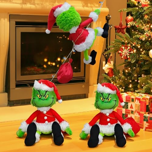Light Up Christmas Green Monster Decorations - 23.6in Poseable Plush Doll for Indoor & Outdoor Holiday Decor