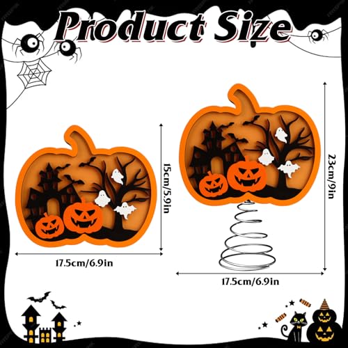 Halloween Pumpkin Tree Topper 9 Inch Shadow Box with LED Ghost & Pumpkin Lights