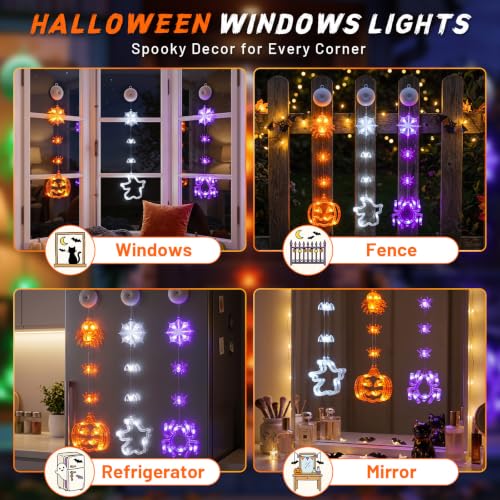 Halloween Window Lights 3 Pack Pumpkin Ghost Spider with Timer - Indoor Decor