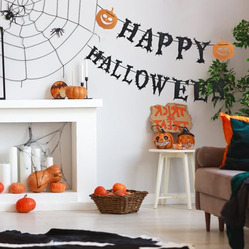 Halloween Banners Set - Spooky Hanging Garland with Pumpkins, Ghosts & Witch Hats