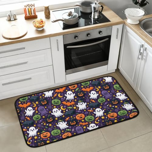 Halloween Kitchen Mat Cushioned Anti-Fatigue Non-Slip Rug - Ghosts & Pumpkins A-44