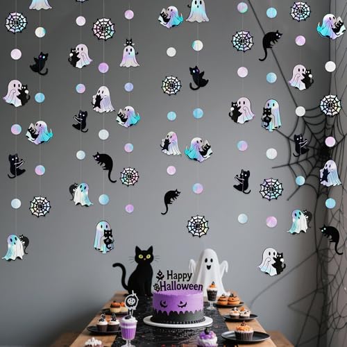 Iridescent Ghost Black Cat Halloween Decorations Holographic Garland Banner - Iridescent Ghost Design