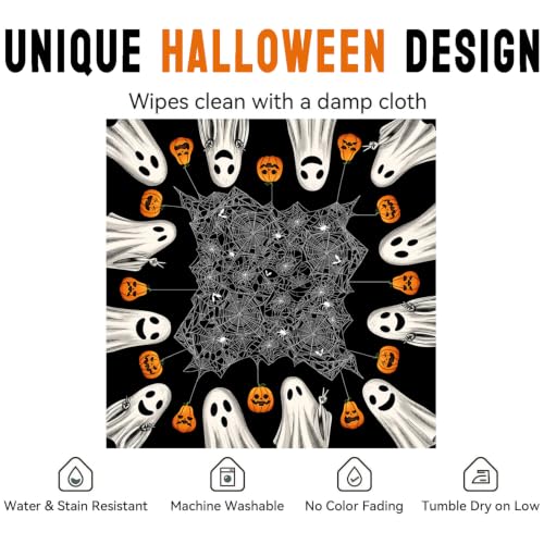 Halloween Square Tablecloth 60x60 Inch Fabric Spider Web Ghost Black - Variation of THIS listing
