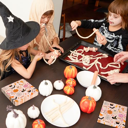 Halloween Ghost Pumpkin Spider Web Paper Napkins Set - Pink 100 Pack - Party Supplies