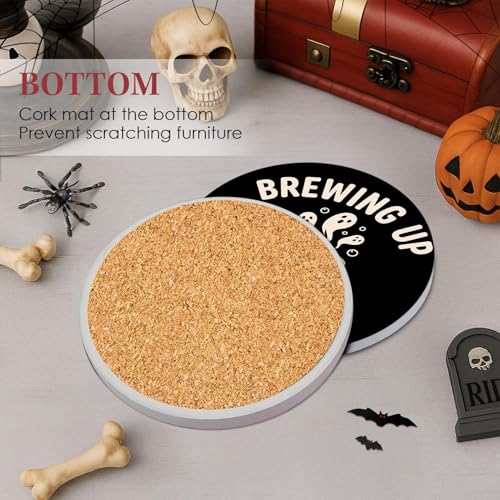 Halloween Coasters Set of 6 Ceramic Ghost Pumpkin Drink Protectors with Holder