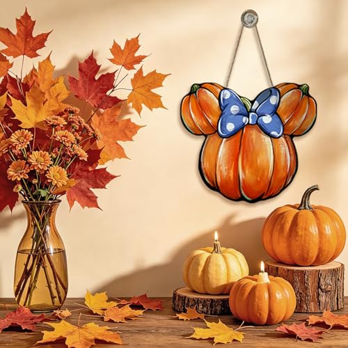 Pumpkin Shaped Halloween Door Sign with Blue Polka Dot Bow - Fall Decor