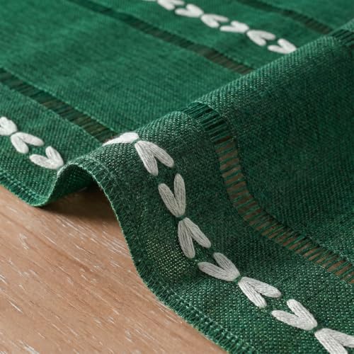 Green Rustic Cotton Linen Christmas Table Runner - 13x36 Inch Seasonal Decor