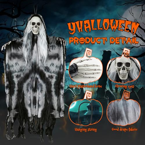 Large Hanging Halloween Skeleton Ghost Decorations Set – 3 Pack Outdoor Yard Decor