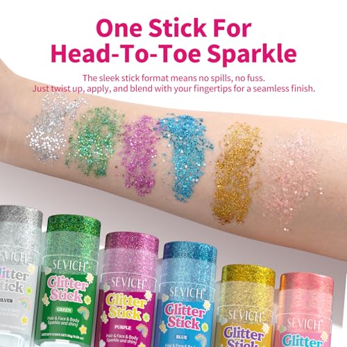 SEVICH Glitter Stick for Hair, Face & Body - Waterproof Silver 15g