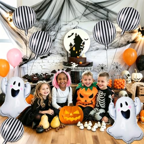 Halloween Ghost and Striped Balloons Set - 9 Pieces 18 Inch Foil Decorations