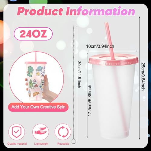 15 Pack Glow in the Dark Halloween Cups with Pink Lids - 24 oz Reusable Plastic Drinkware