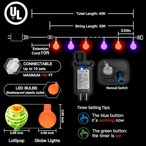 Connectable 43ft LED String Lights with Remote - Orange & Purple Halloween Decor