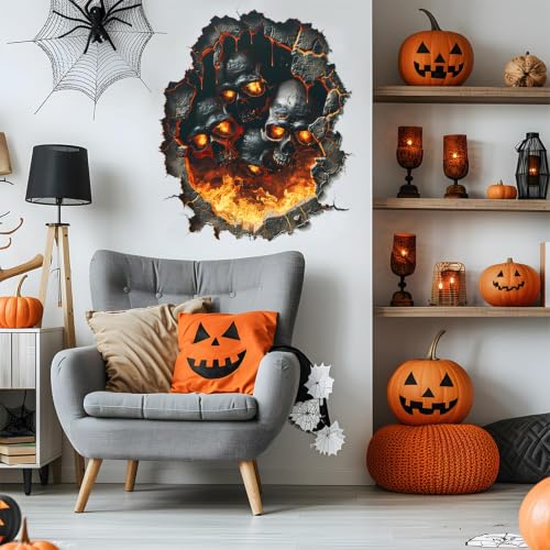 Halloween Skull Wall Decals Fiery Skeleton Sticker Haunted House Decor - Variation 68