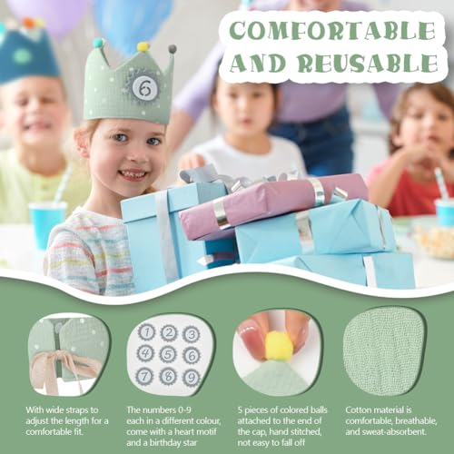 Light Green Reusable Birthday Crown with Replaceable Numbers - Fabric Party Hat