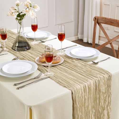 AGIRL Beige Cheesecloth Table Runner 35x120 Inches - Boho Rustic Home Decor - 1 Pack