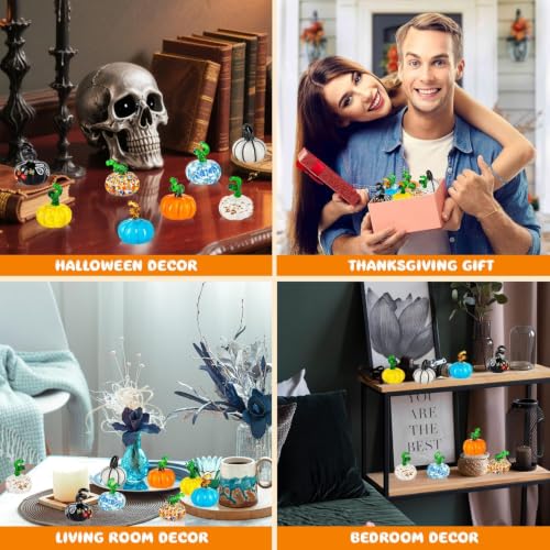 8 Pcs Hand Blown Glass Pumpkin Decorations - Mini Halloween Fall Decor Variation 8