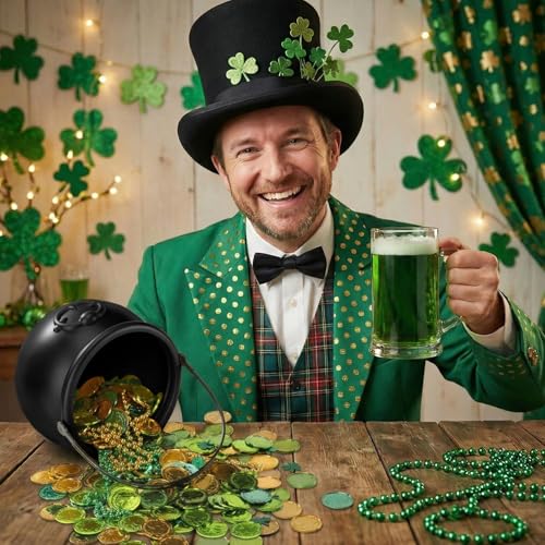 Halloween Cauldron Pot of Gold Leprechaun Black 7.6-Inch St. Patrick's Day Decor