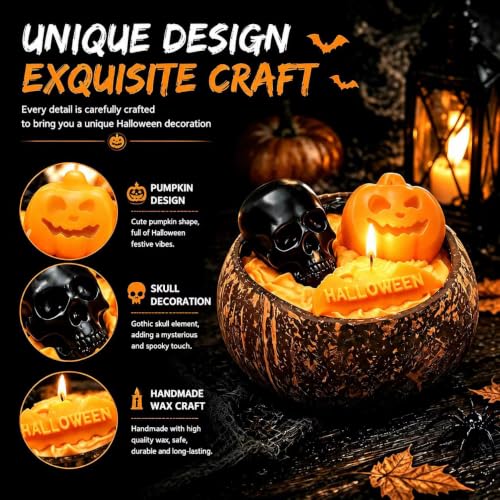 Halloween Skull Candle - Pumpkin Soy Wax Decor & Gift