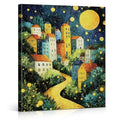 Moonlit Village Canvas Wall Art - Whimsical Landscape, 8x10 Inches, Variation 16