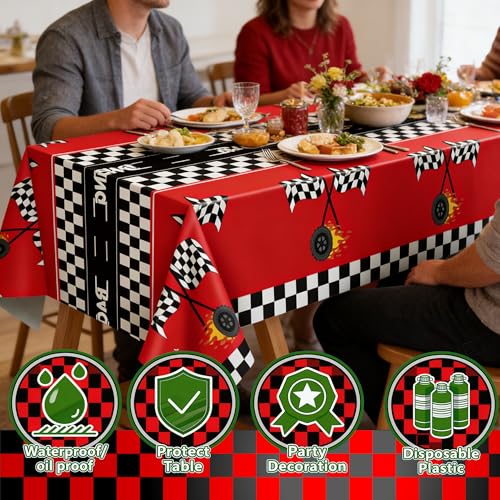 Race Car Birthday Party Decorations - Red & Black Disposable Tablecloth, 2PCS