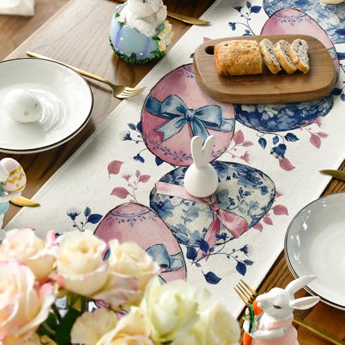 Easter Floral Table Runner 13x108 Inch Blue Pink Seasonal Kitchen Decor