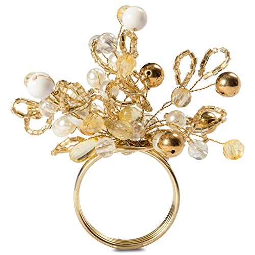 DII Gold Beaded Cluster Napkin Ring Set - 4 Inch Diameter, 6 Pieces