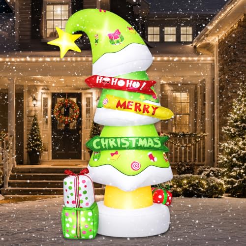 6 Ft Outdoor Inflatable Christmas Tree with LED Lights - Merry Christmas Tree Variation