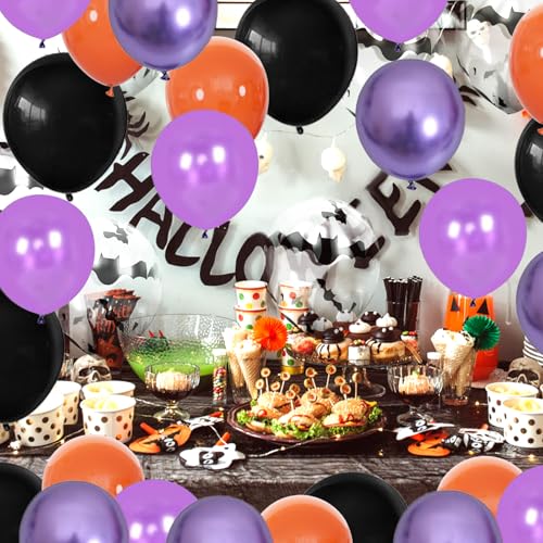 Halloween Balloons Set - 30 Count 12 Inch Bat, Orange, Purple, Black Latex Decorations