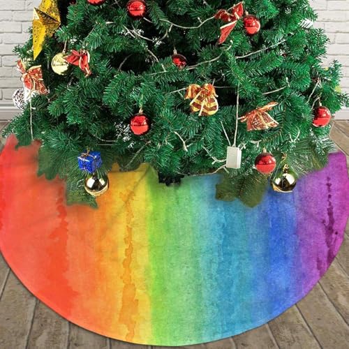 Rainbow Watercolor Christmas Tree Skirt 36-Inch Holiday Decor - Festive Xmas Home Mat
