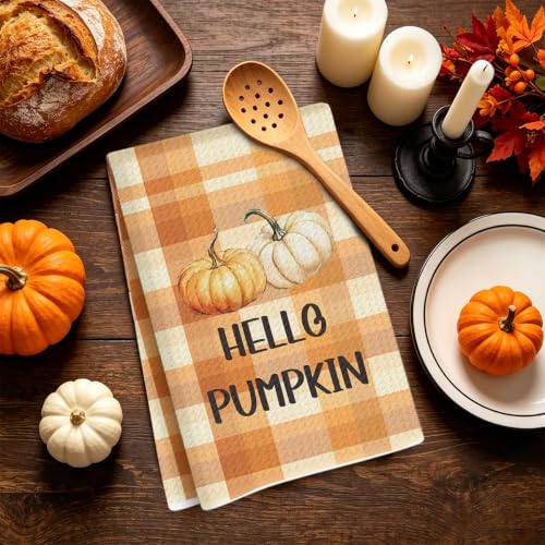 Fall Kitchen Towels Set of 2 - 14x24 Inch Pumpkin & Fall Decor, Includes Funny Everything Is Fine Sign Variation