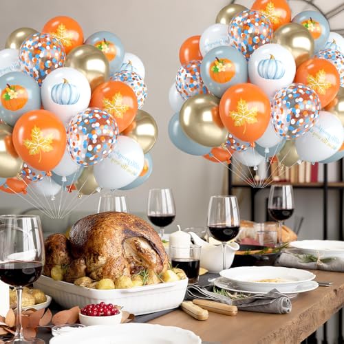 Fall Blue Pastel Orange Dusty Blue White Balloons Set - 12 Inch Party Decor