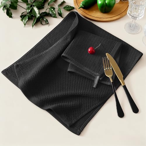 Kitchen Towels and Dishcloths Set - 8 Pack, 100% Cotton, Black - Variation of THIS listing