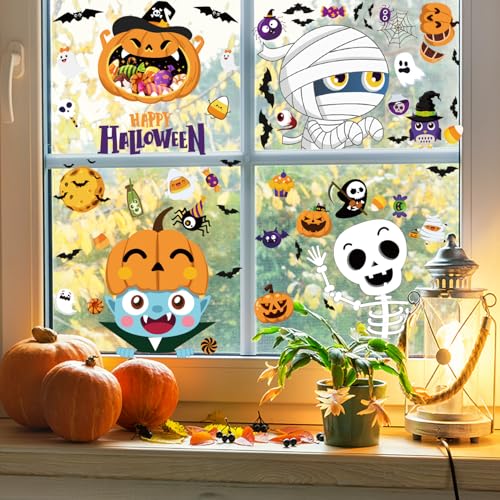 Halloween Window Clings Set - 6 Large Static Decals for Indoor & Outdoor Decorations