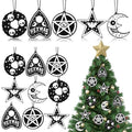 Gothic Christmas Wood Ornaments Set - Witch, Moon, Star Decorations, 25 Pieces