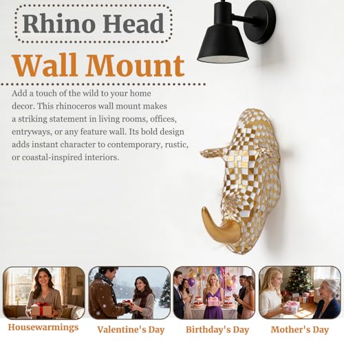 Animal Wall Art Sculpture - Rhino Head Resin Wall Decor 8.66 Inches Gold - Variation of THIS listing