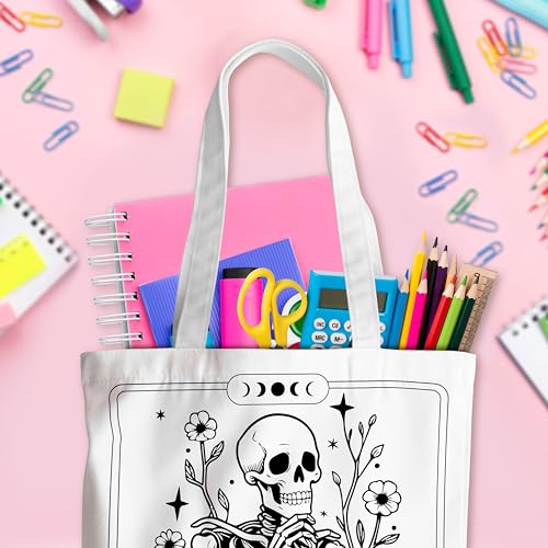 Grace Yonks Cute Canvas Tote Bag - The Overthinker Skeleton Reusable Bag