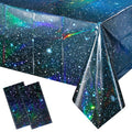 2Pcs Iridescent Space Galaxy Tablecloths - Blue, 54x108 Inches, Rectangular - Starry Night Party Decorations