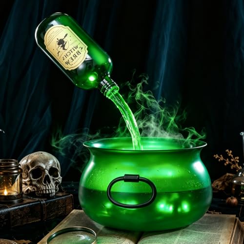 Halloween Floating Potion Cauldron with Mist Maker and Green Glow