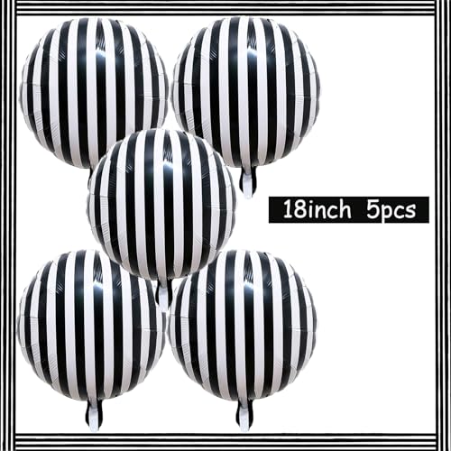 15 Pack Halloween Skull Balloons - Black & White Striped Foil Party Decorations
