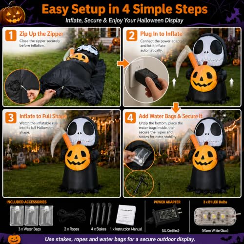 4 ft Halloween Inflatable Grim Reaper & Pumpkin Yard Decoration Outdoor Decor