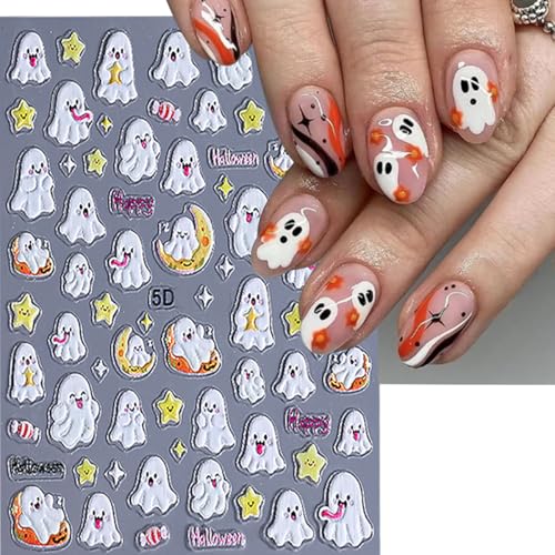 Halloween Ghost Nail Stickers - 3 Sheets Self-Adhesive Pumpkin Spider Web Decals - Variation of THIS listing: 6