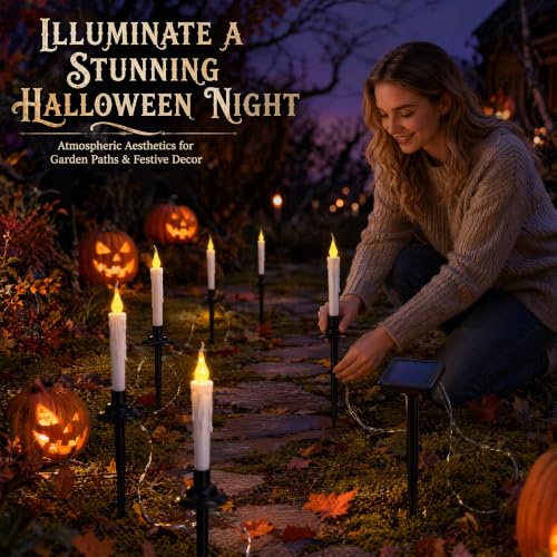 Outdoor Solar Candle Stake Lights Set of 6 - Flameless Halloween Yard Decor