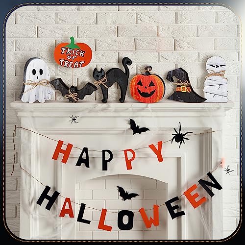 Halloween Tiered Tray Decor Set - Pumpkin Ghost Cat Mummy Witch - 6 Pieces