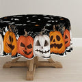 Halloween Tablecloth 90x90 Inch Round Black Orange Pumpkin - Durable Polyester